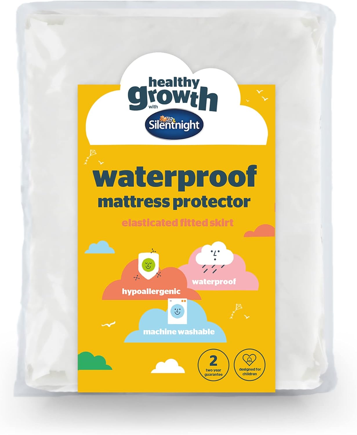 Silentnight Healthy Growth Waterproof Mattress Protector - Deep 30cm Quiet Waterproof Mattress Pad with Fitted Skirt and Soft Touch Cover - Hypoallergenic, Single, White