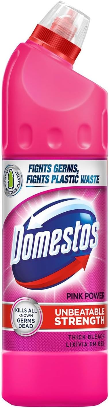 Domestos Thick Bleach Pink Power Multi-Purpose Disinfectant Anti-Bacterial Surface Cleaner Gel Limescale Remover for Toilet, Bathroom and Kitchen, 750ml