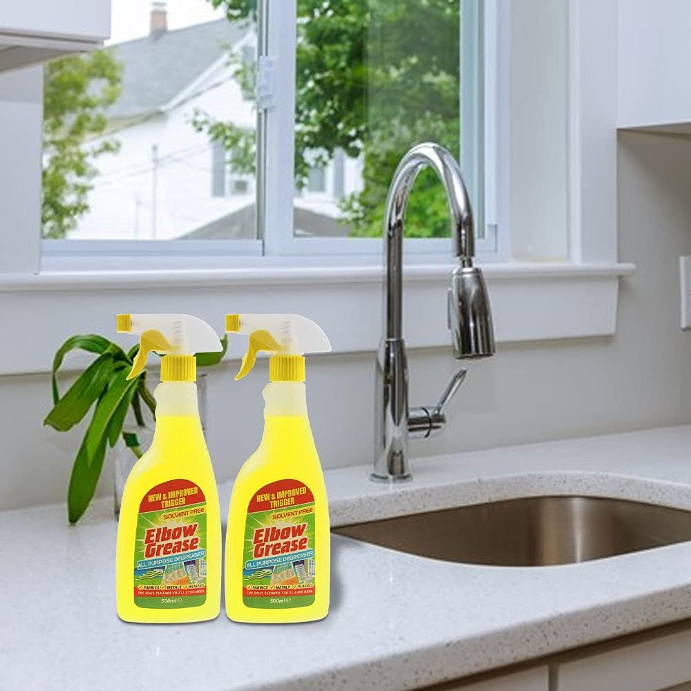 Elbow Grease All Purpose Kitchen/Floor/Tile/Wall/Bathroom/Glass/Carpet Cleaner - Elbow Grease Clothes Stain Remover - AntiBacterial Sticky Stuff Remover Spray (500 ml) (Pack of 2)