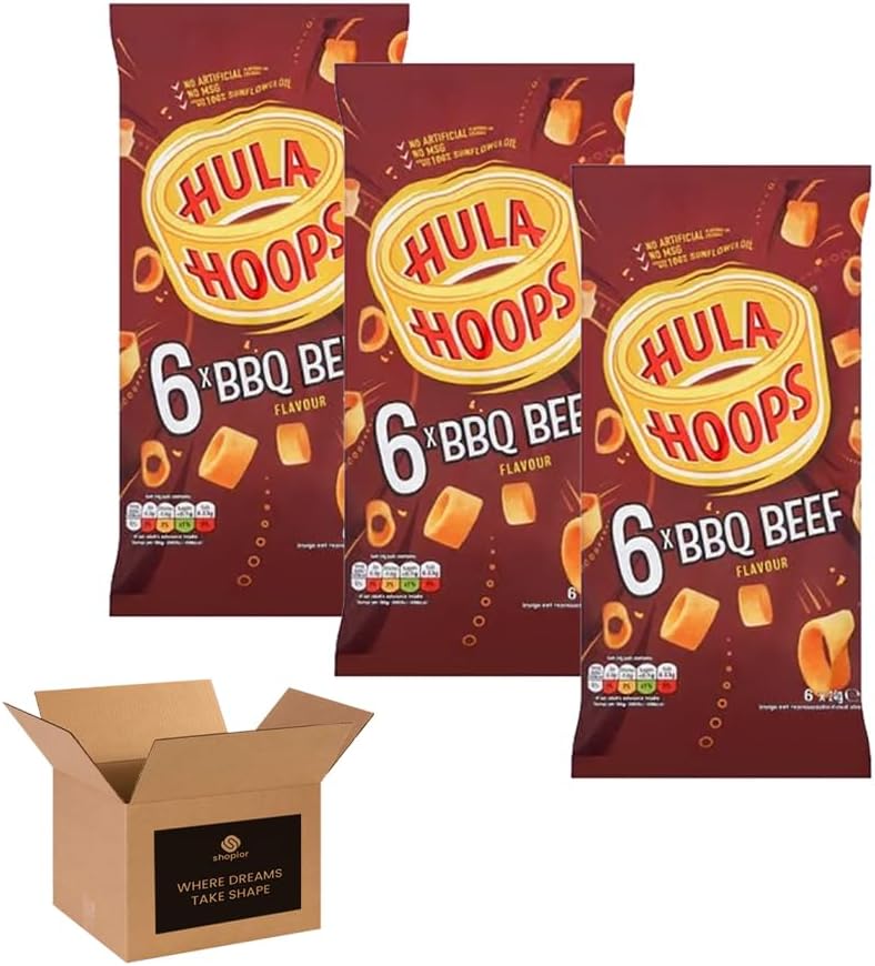 Hula Hoops Crisps Variety | BBQ, Cheese & Onion, Original, Ready Salted, Salt & Vinegar – Classic British Crisps | Flavored Snack Lunchboxes (Pack 3, 2xSalt & Vinegar-2xOriginal-2xCheese & Onion)