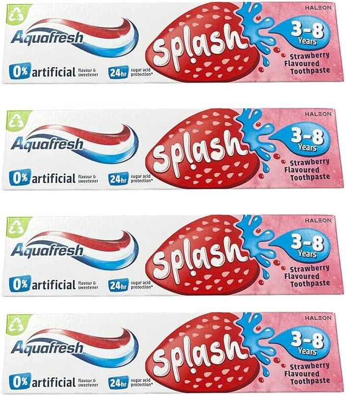 Aquafresh Splash Kids Toothpaste Strawberry Flavour for Kids Ages 3–8 Years | Fluoride Enamel & Cavity Protection Children’s Toothpaste with Puffy Sticker Sheet for Fun - 50ml (4)