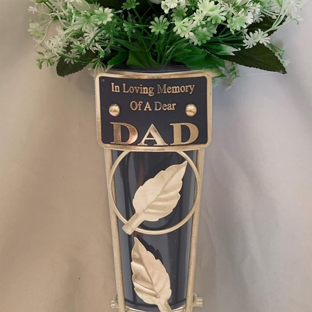 Grave Vases with Spike Grave Ornaments - Memorial Plaques/Black Vases Flower Holders with Personalised Quotes; Metal Spikes Grave Decorations in Loving Memory of your Loved Ones (Dad)