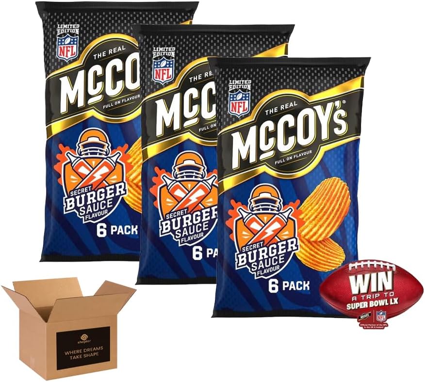 McCoy’s Crisps Multipack 6 Packs in 1 Pack– Crisps in Bold Flavours – Lunchbox Snacks, Party Sharing, Flavor Snack Variety | Crunchy Snacks for All (Pack 3, 6xChip Shop Curry Sauce)
