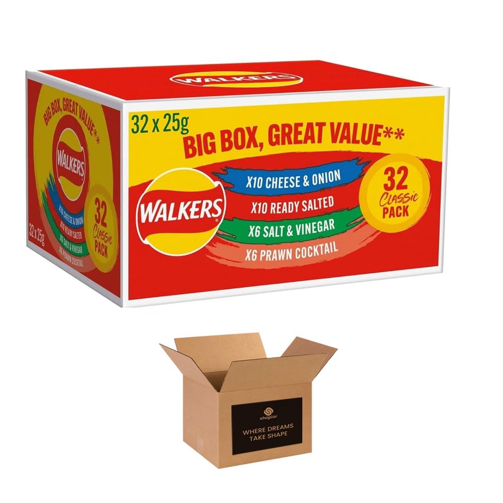 Walkers Classic Variety Crisp Big Box Pack- 4 Different Flavours - Walkers Cheese & Onion, Walkers ReadySalted, Walkers PrawnCockTail, Walkers Salt & Vinegar Gift Pack