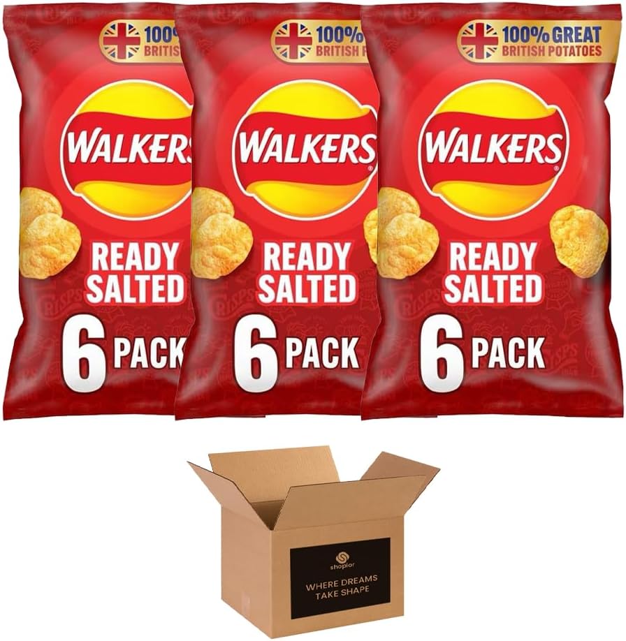 Walkers Crisps Variety Multipack | Assorted Flavours – Classic British Snack Box for Sharing, Lunchbox & Traveling – Family Party Pack Flavored Crispy Snacks (Pack 3, 6xTomato Ketchup 25g)