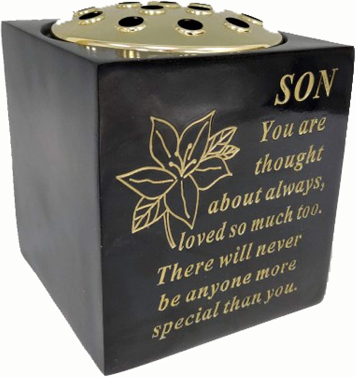 David Fischhoff Memorial Black Rose Bowl with Gold Wording Graveside Flower Vase (Black & Gold - Lily, Son)