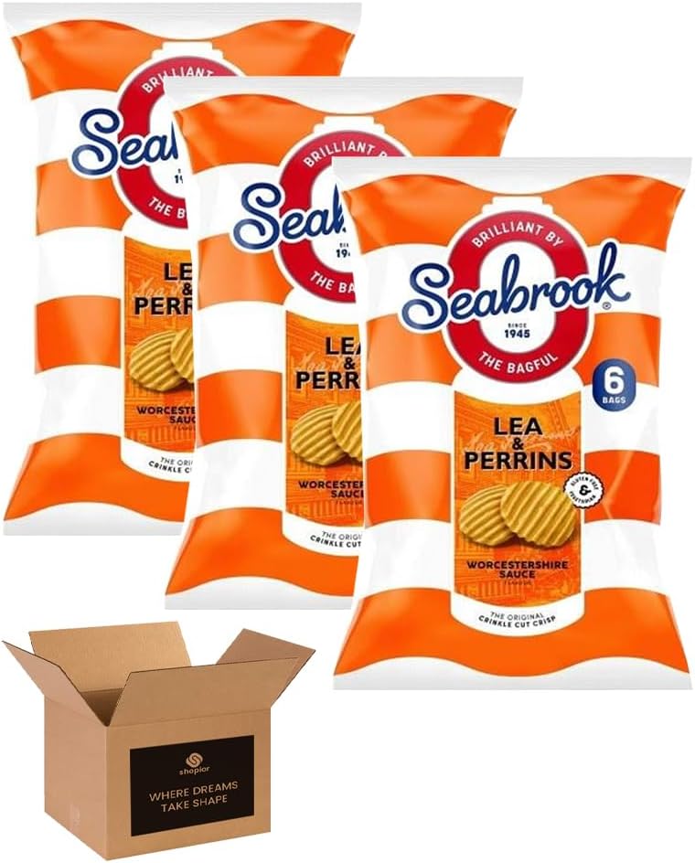 Seabrook Crispy Chips – Original Crinkle Cut Flavoured Crisps, Classic British Snack for Kids and Adults, Lunchbox, Movie Nights, Traveling – 6 Snack Bags (Pack 3, 6xSea Salted)
