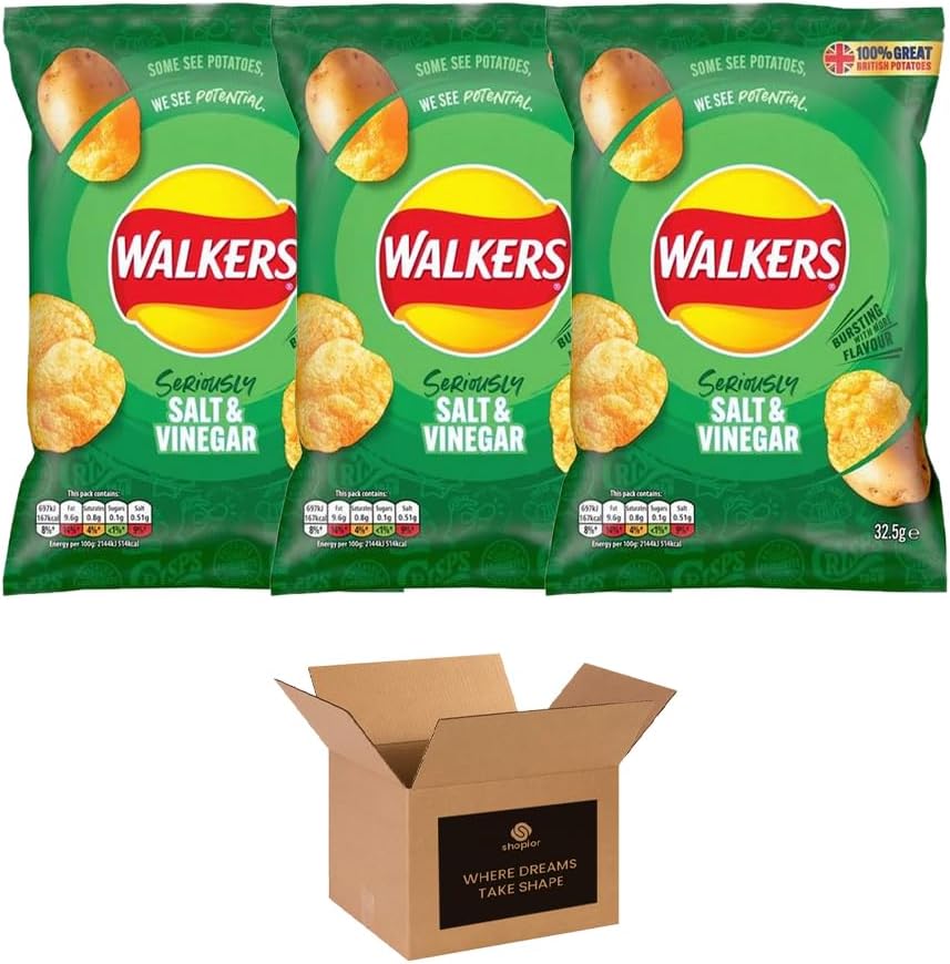 Walkers Crisps Variety Multipack | Assorted Flavours – Classic British Snack Box for Sharing, Lunchbox & Traveling – Family Party Pack Flavored Crispy Snacks (Pack 3, 6xTomato Ketchup 25g)