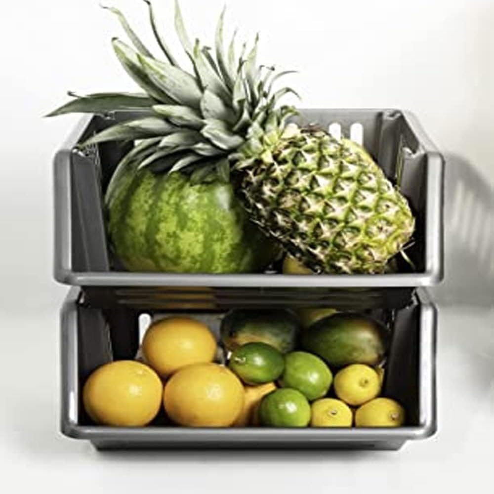 Compact 3 Tier Stackable Kitchen Sink Organiser| Durable Plastic Storage Basket | Multi-Purpose Stacking Basket | Kitchen Shelves Veg Rack, Plastic Fruit Storage Stand (Silver, 18 Centimetres)