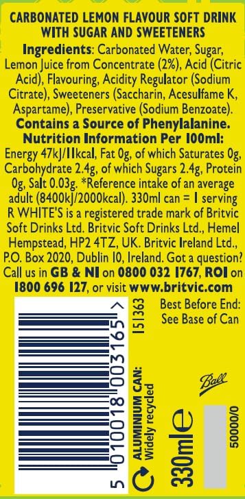 R Whites Lemonade 330ml (Pack of 24)