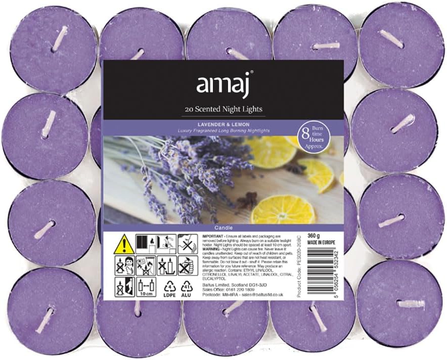 OnlineStreet Scented Tealight Votive Candles Pack - Assorted Refreshing Fragrances with 150 Hours Burning Time (Lemon Lavender - Pack of 20)