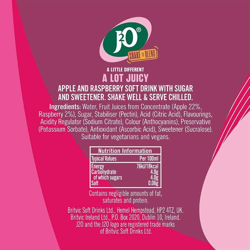 J2O Fruit Juice, Apple and Raspberry, 250ml Cans (Pack of 12)