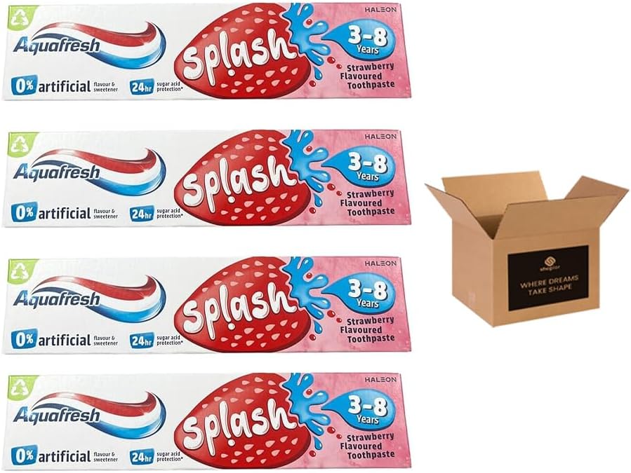 Aquafresh Splash Kids Toothpaste Strawberry Flavour for Kids Ages 3–8 Years | Fluoride Enamel & Cavity Protection Children’s Toothpaste with Puffy Sticker Sheet for Fun - 50ml (4)