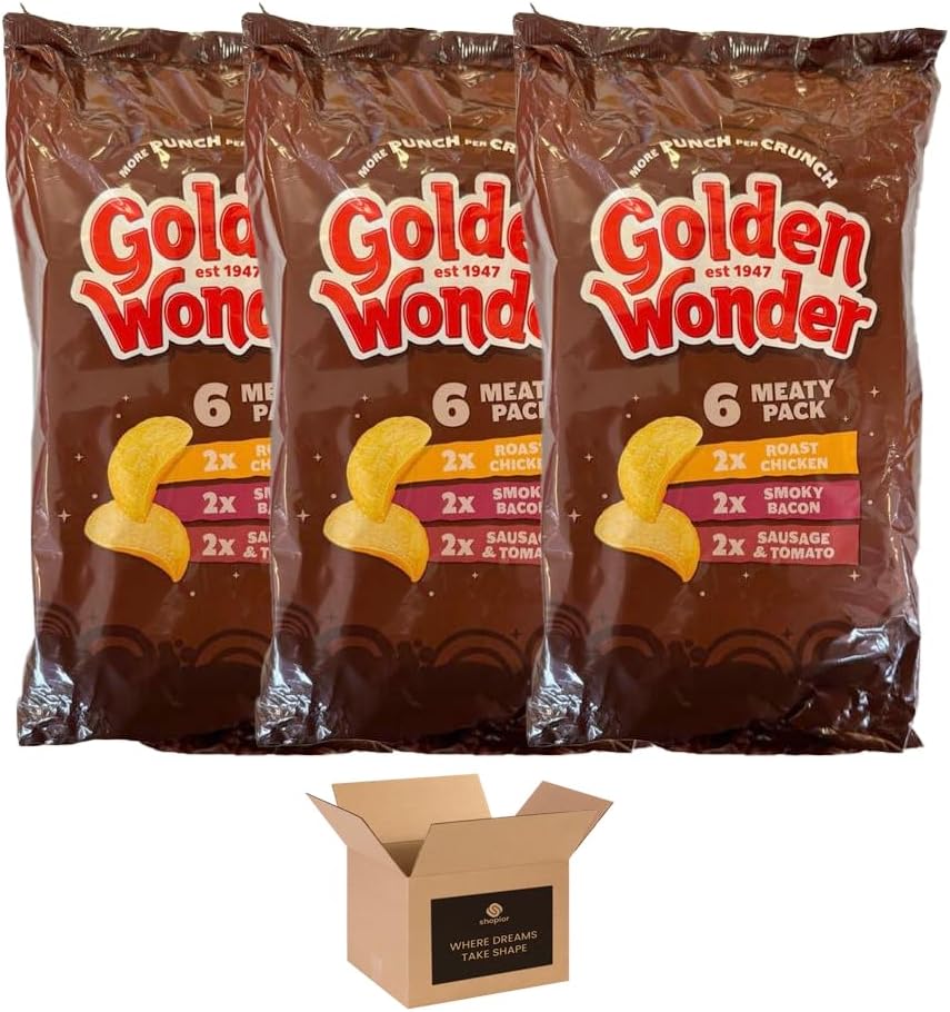 Golden Wonder Variety Crisp Pack Potato Crisps - 3 Pack of Delicious, Crunchy Snacks for Any Occasion | Family-Friendly Multi-Pack 25g (3 Pack, 6xSalt and Chilli Chicken)