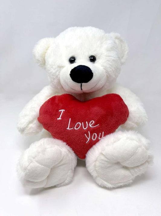 shopior Teddy Bear holding Red Heart with 'I Love You' Written on it, Valentines Gift for Him/Her - Teddy Bear Plush Teddy Cuddly Toy - Soft Toy, White (White, 15")