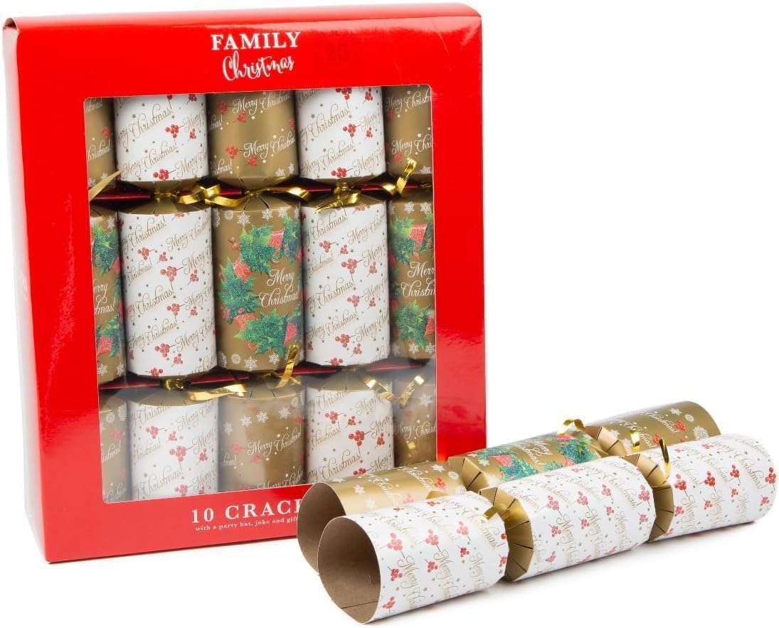 shopior Family Christmas Party Crackers for Loved Ones | Family Crackers with Novelty Gifts | Pack of 10 Luxury Christmas Festive Crackers | Xmas Gift (Family Cracker - Robin & Wreath)