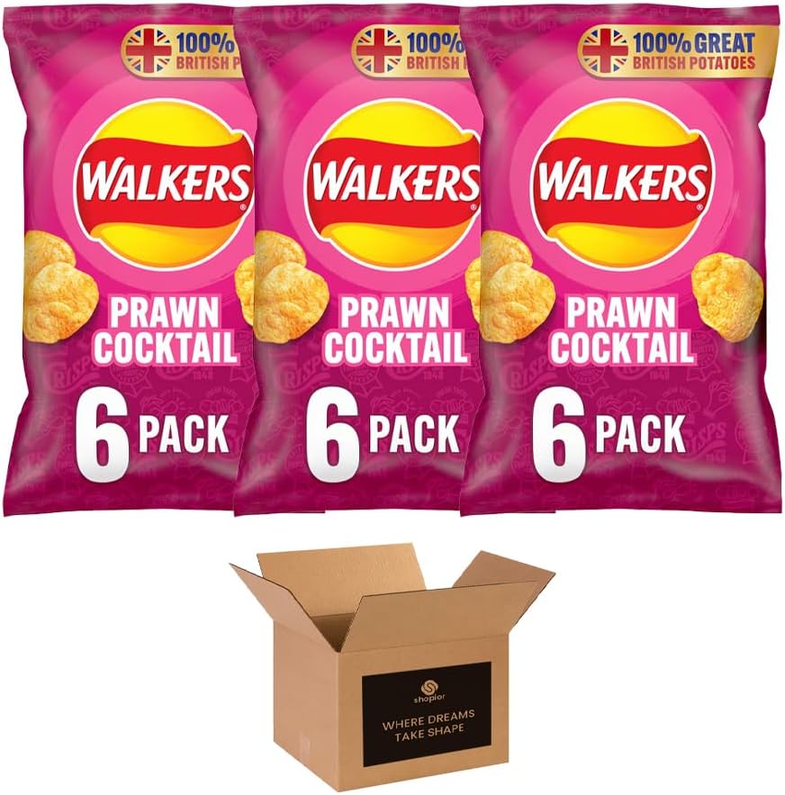 Walkers Crisps Variety Multipack | Assorted Flavours – Classic British Snack Box for Sharing, Lunchbox & Traveling – Family Party Pack Flavored Crispy Snacks (Pack 3, 6xTomato Ketchup 25g)