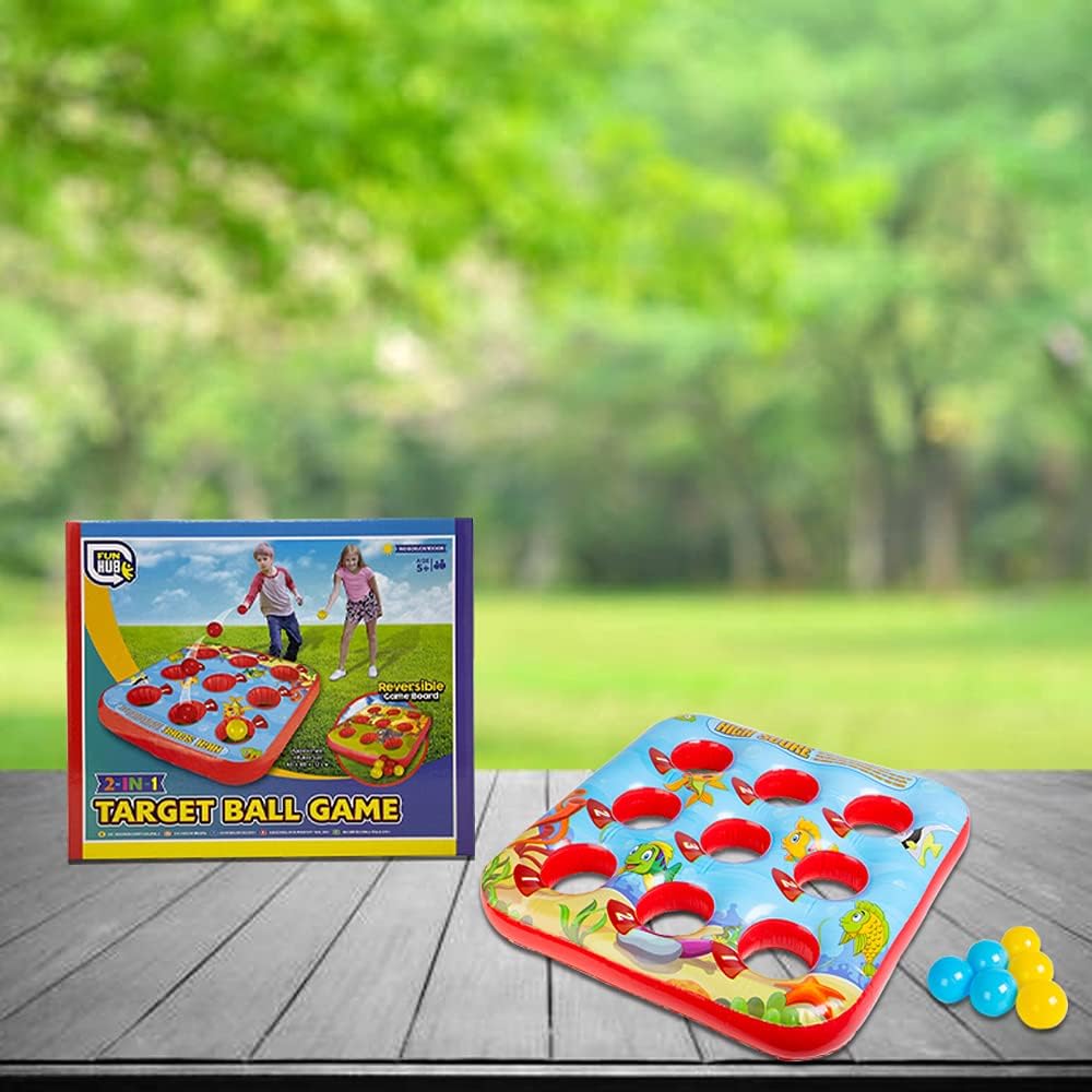 OnlineStreet Target Ball Inflatable Game - Outdoor/Indoor Party Game and Garden Toy for Kids; Perfect Summer/Lawn Family Game Set with a Reversible Inflatable Mat and Colourful Balls