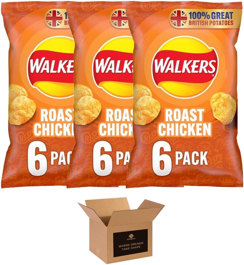 Walkers Crisps Variety Multipack | Assorted Flavours – Classic British Snack Box for Sharing, Lunchbox & Traveling – Family Party Pack Flavored Crispy Snacks (Pack 3, 6xTomato Ketchup 25g)
