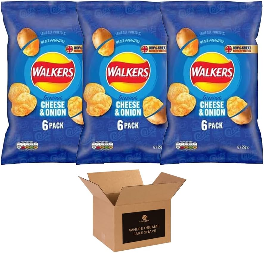 Walkers Crisps Variety Multipack | Assorted Flavours – Classic British Snack Box for Sharing, Lunchbox & Traveling – Family Party Pack Flavored Crispy Snacks (Pack 3, 6xTomato Ketchup 25g)