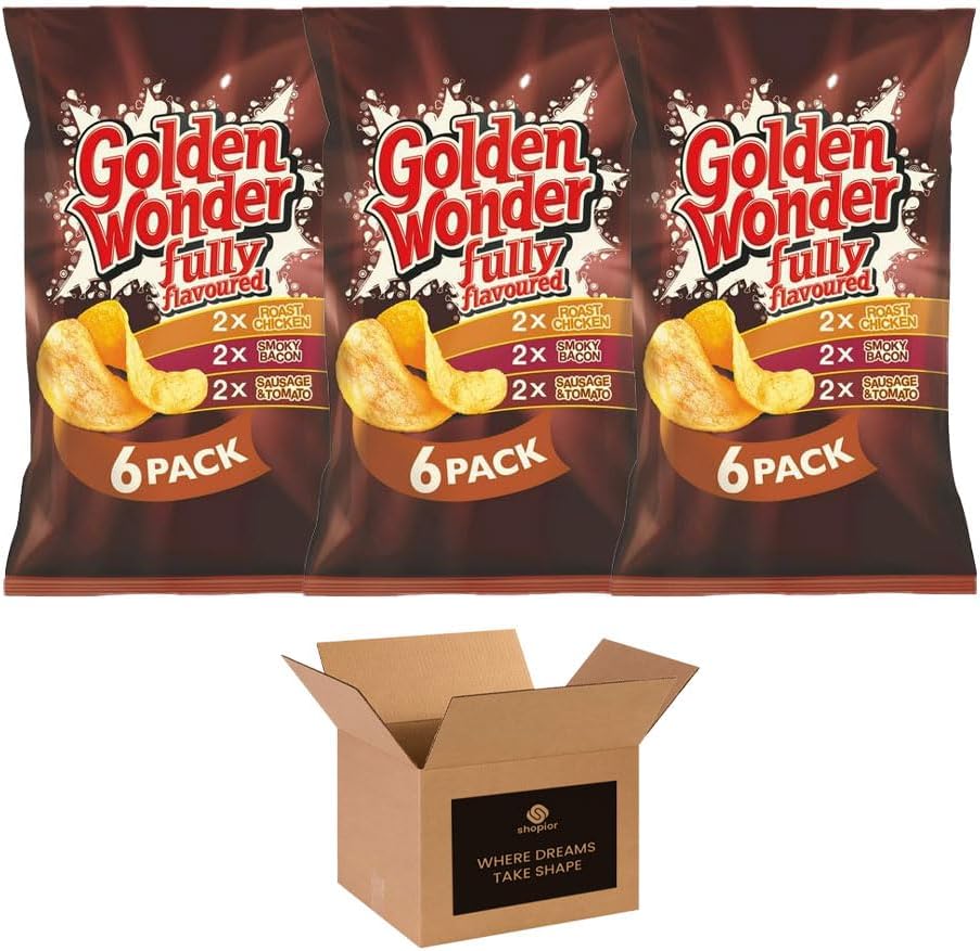 Golden Wonder Variety Crisp Pack Potato Crisps - 3 Pack of Delicious, Crunchy Snacks for Any Occasion | Family-Friendly Multi-Pack 25g (3 Pack, 6xSalt and Chilli Chicken)