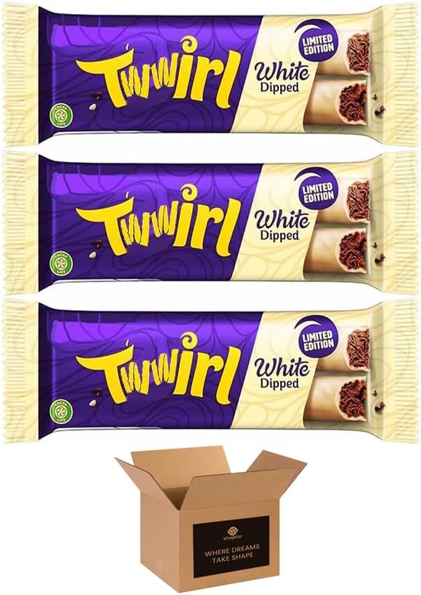 Twwirl White Dipped Chocolate Bar 43g – Creamy White Choco Snacks, Chocolate Candy Bars | Birthday, Xmas, Easter, Halloween & Thank You Gift Treats for Kids and Adults (Pack 3)