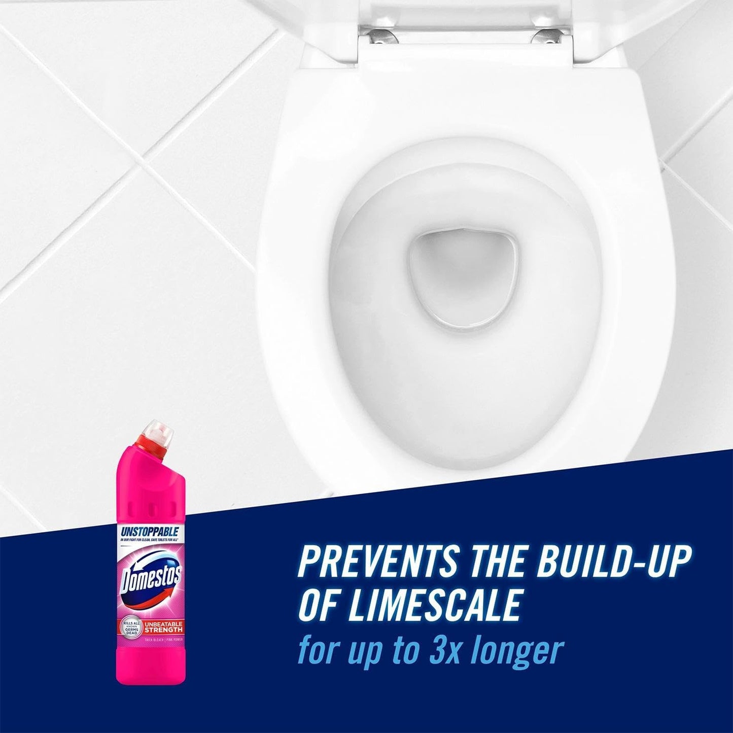 Domestos Thick Bleach Pink Power Multi-Purpose Disinfectant Anti-Bacterial Surface Cleaner Gel Limescale Remover for Toilet, Bathroom and Kitchen, 750ml