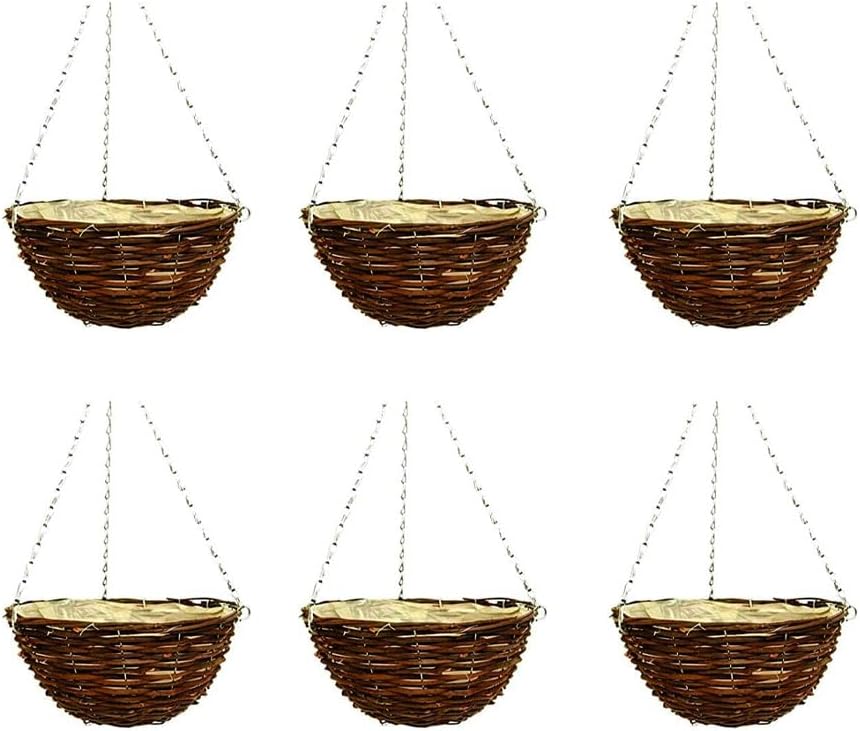 36cm 14Inch Hanging Wicker Basket Planters – Natural Rattan Willow Hanging Flower Pots with Polythene Liner & Metal Chain – Large Decorative Hanging Planters for Indoor & Outdoor Garden, Balcony ( 2 )