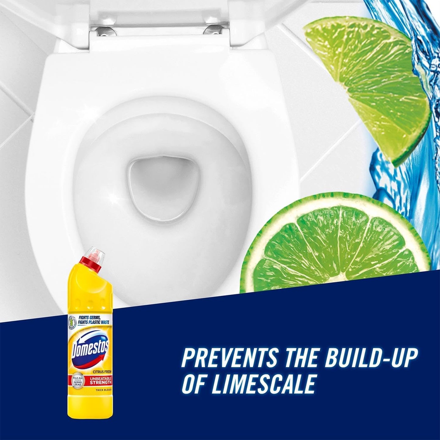 Domestos Thick Bleach Citrus Fresh Multi-Purpose Disinfectant Anti-Bacterial Surface Cleaner Gel Limescale Remover for Toilet, Bathroom and Kitchen, 750ml (Buy 12)