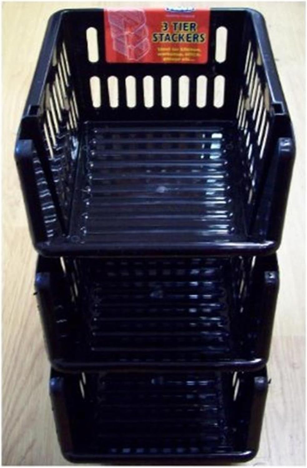Whitefurze Stacking Basket Set of 3, Black, 18 cm