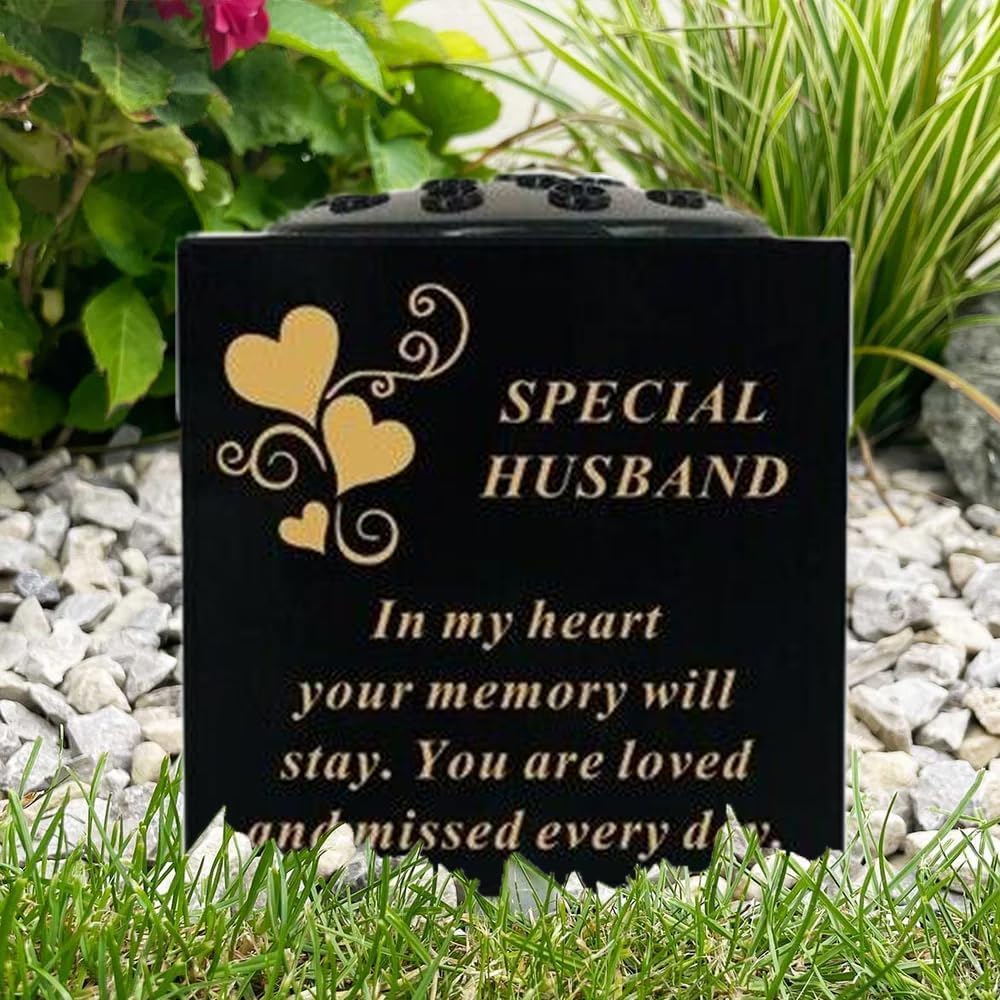 Graveside Memorial Rose Bowl Vase – Weatherproof Grave Flower Container with Removable Lid – Elegant Cemetery Tribute Vase | Remembrance Ornament, Sympathy Gift for Loved One (Husband)