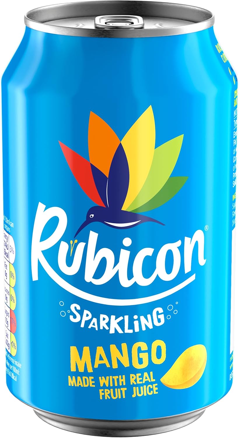Rubicon 18 Pack Sparkling Mango Flavoured Fizzy Drink with Real Fruit Juice, Handpicked Fruits for a Temptingly Intense Taste "Made of Different Stuff" - 18 x 330ml Cans