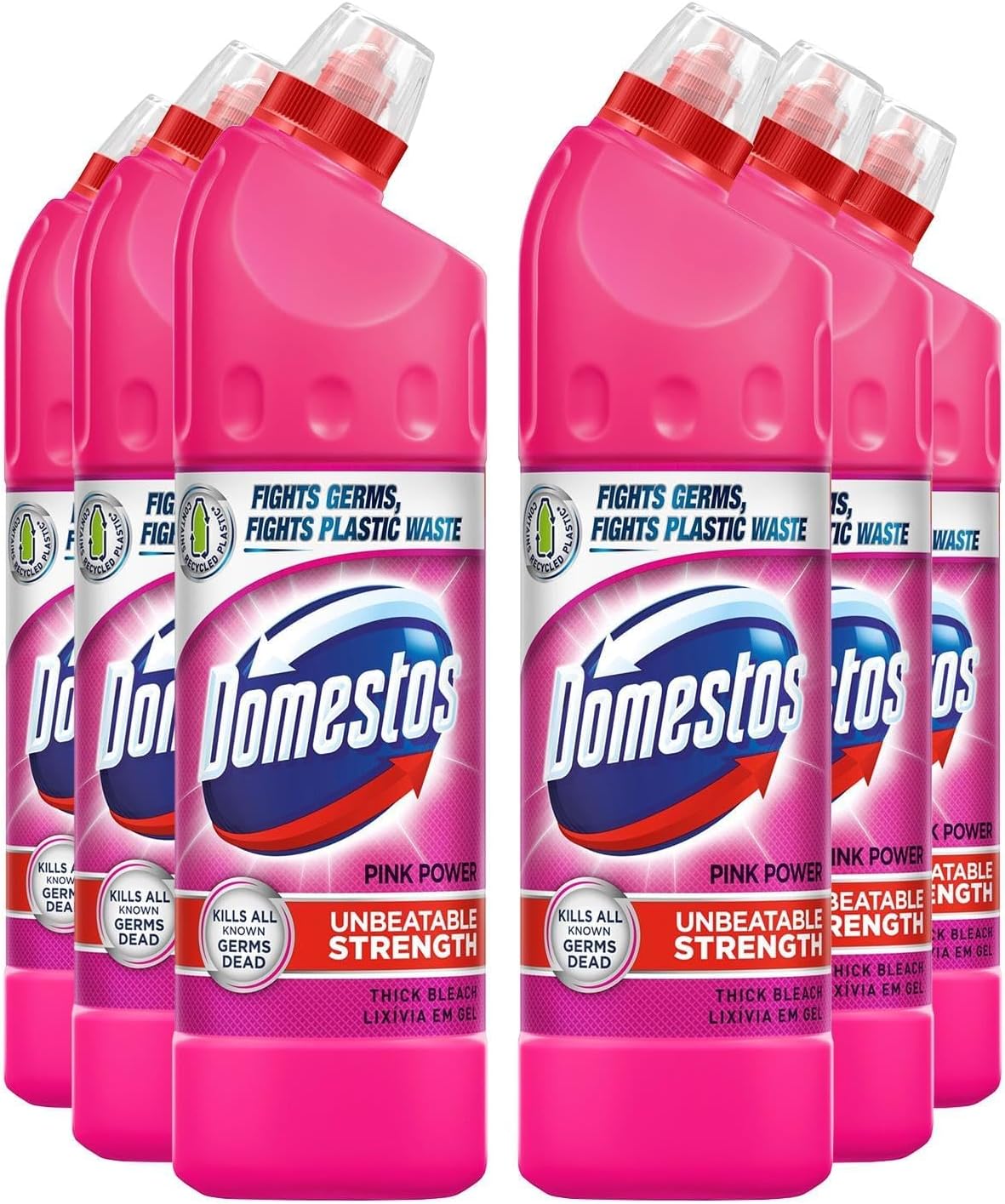 Domestos Thick Bleach Pink Power Multi-Purpose Disinfectant Anti-Bacterial Surface Cleaner Gel Limescale Remover for Toilet, Bathroom and Kitchen, 750ml