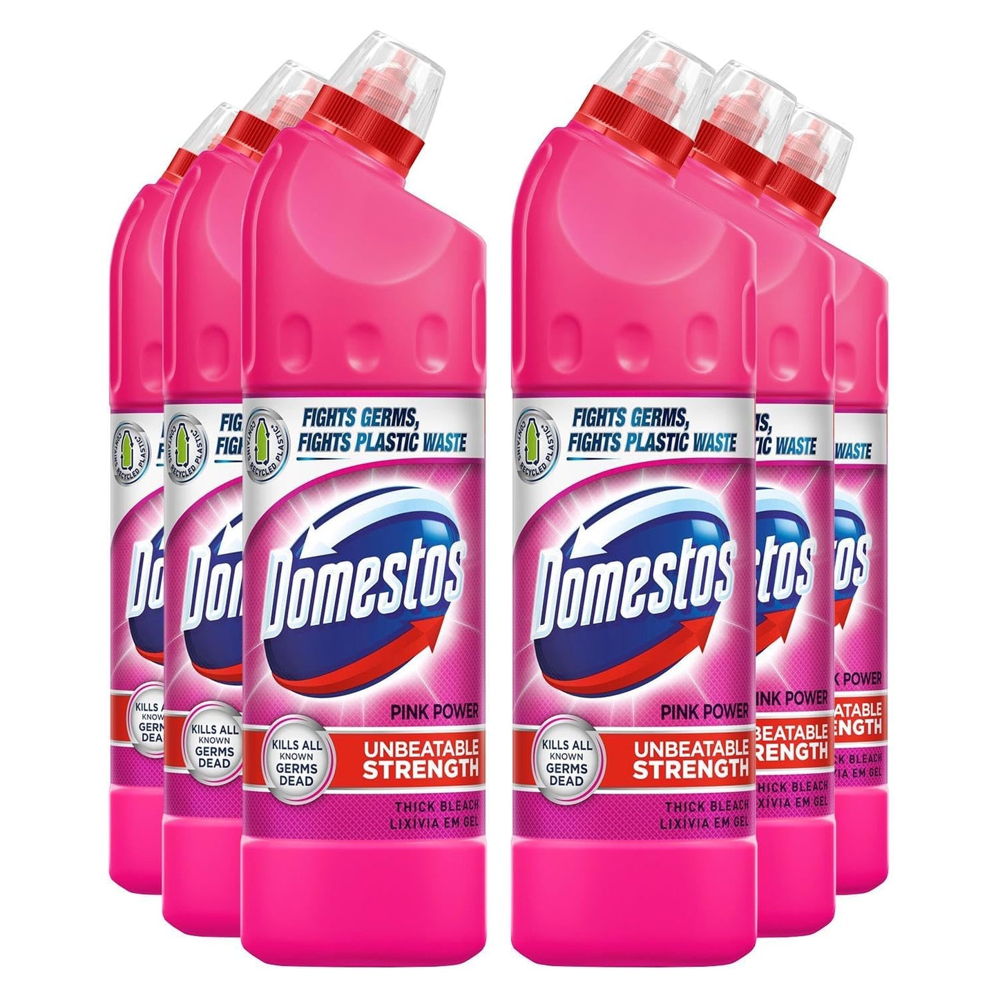 Domestos Thick Bleach Pink Power Multi-Purpose Disinfectant Anti-Bacterial Surface Cleaner Gel Limescale Remover for Toilet, Bathroom and Kitchen, 750ml