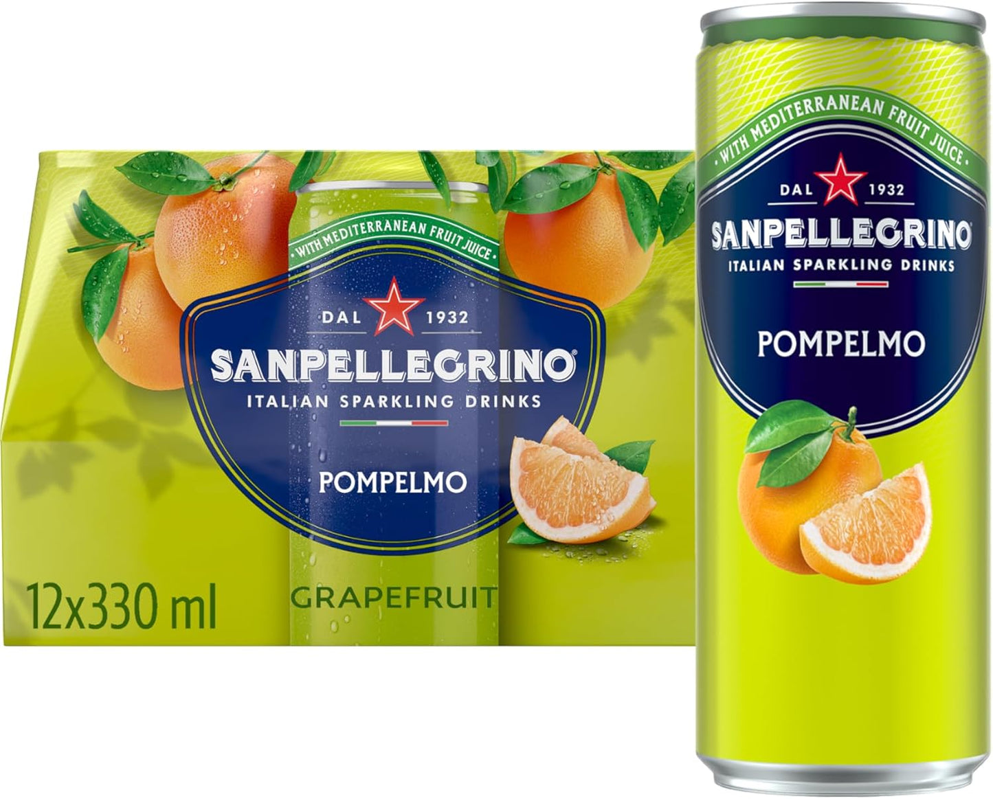 San Pellegrino Italian Sparkling Drinks Tastefully Light Sparkling Lemon & Mint Canned Soft Drink 12 x 330ml, 74 kCals per Can