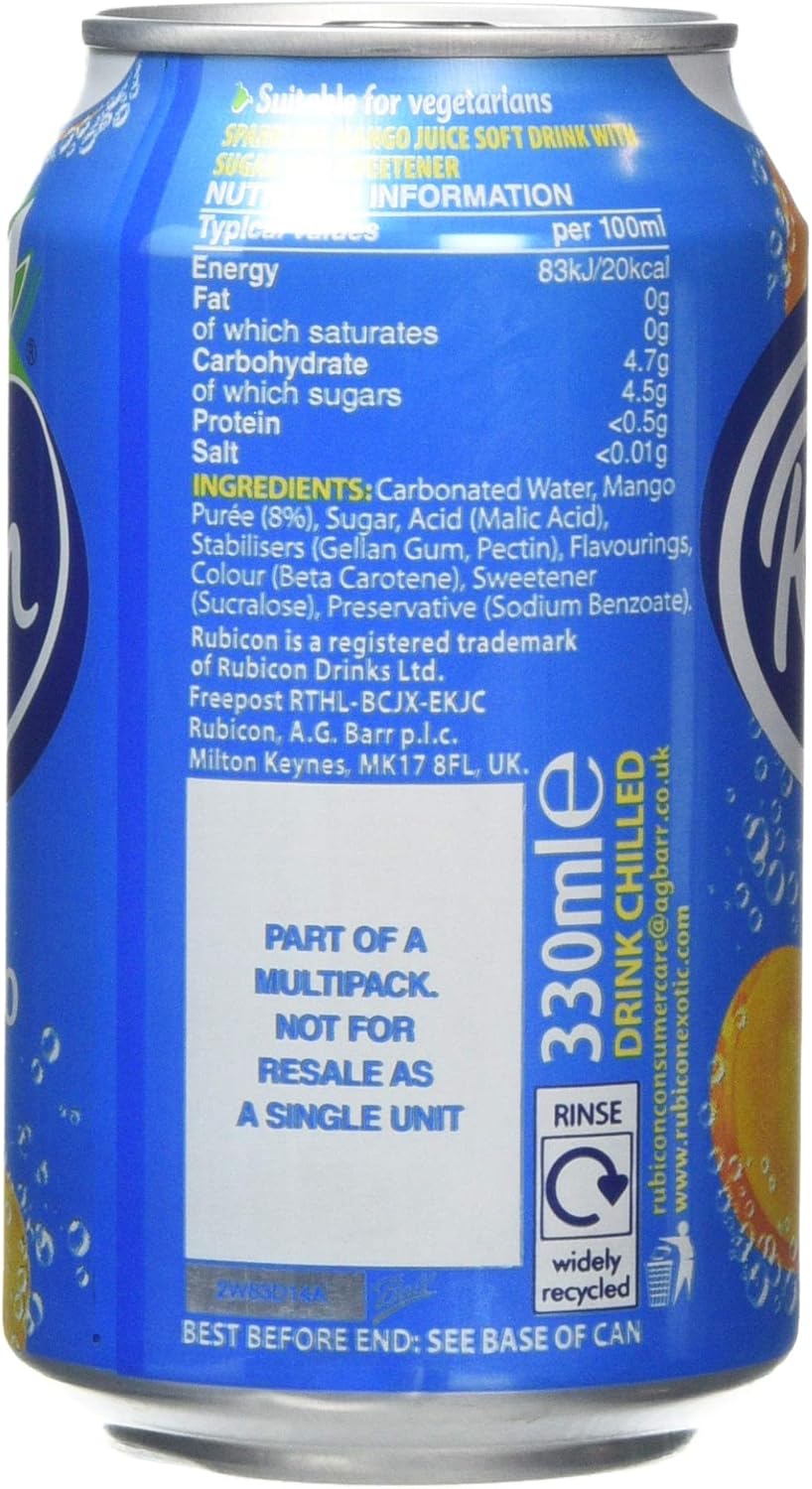 Rubicon Sparkling Mango Juice Drink 330 ml x 8 (Pack of 3, Total 24 Cans)