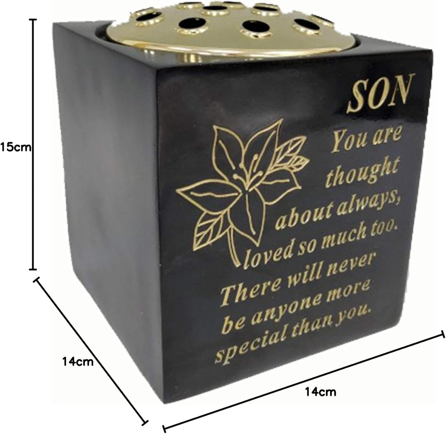 David Fischhoff Memorial Black Rose Bowl with Gold Wording Graveside Flower Vase (Black & Gold - Lily, Son)