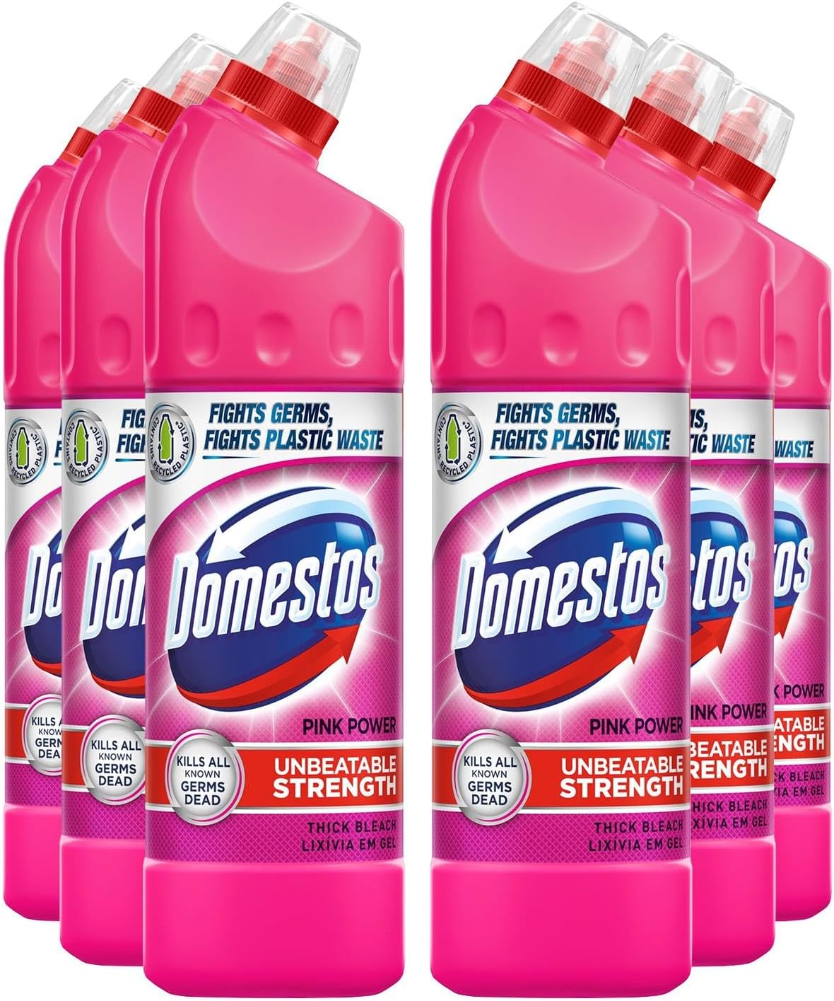 Domestos Thick Bleach Pink Power Multi-Purpose Disinfectant Anti-Bacterial Surface Cleaner Gel Limescale Remover for Toilet, Bathroom and Kitchen, 750ml (Buy 9)
