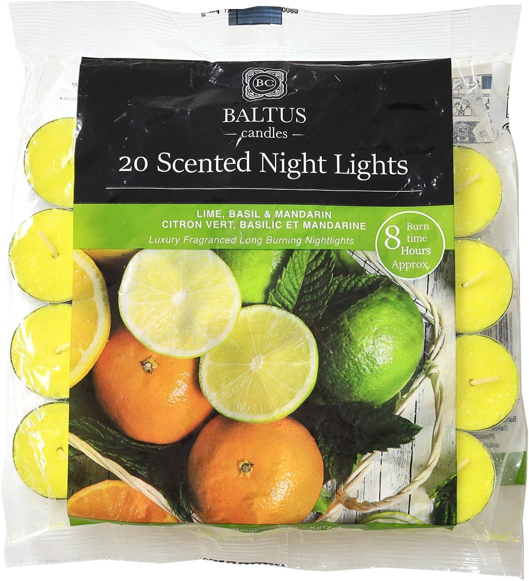 20pc Scented Tealights Night Candle Lime Basil & Mandarin 8hr Burn Time Baltus