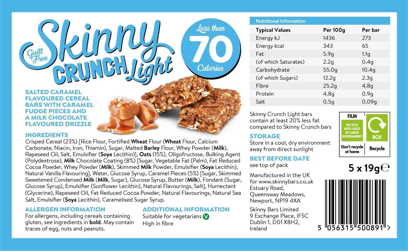 Skinny Crunch Light Salted Caramel 10 x 5 x 19g