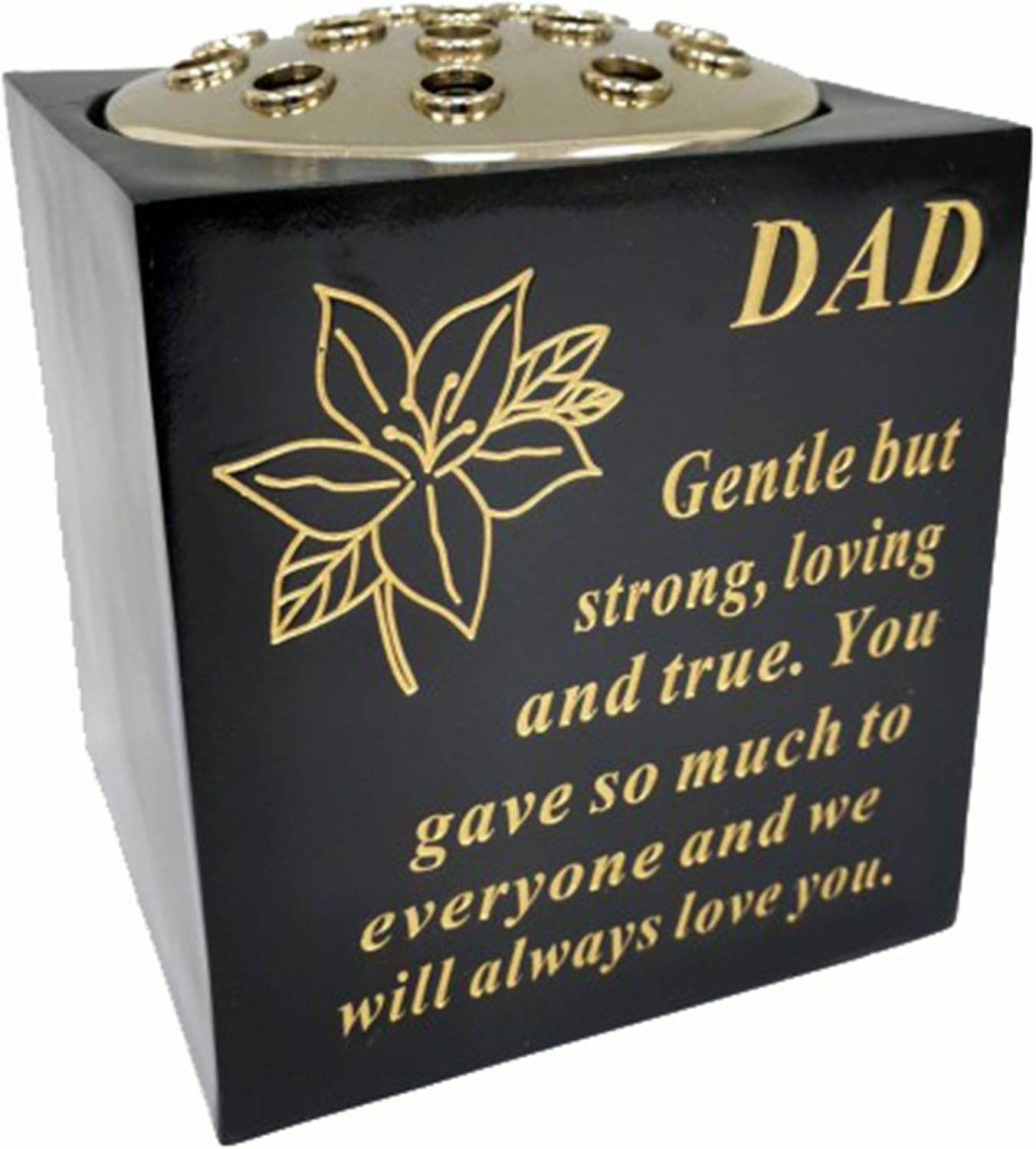 David Fischhoff Memorial Black Rose Bowl with Gold Wording Graveside Flower Vase (Black & Gold - Lily, Dad)
