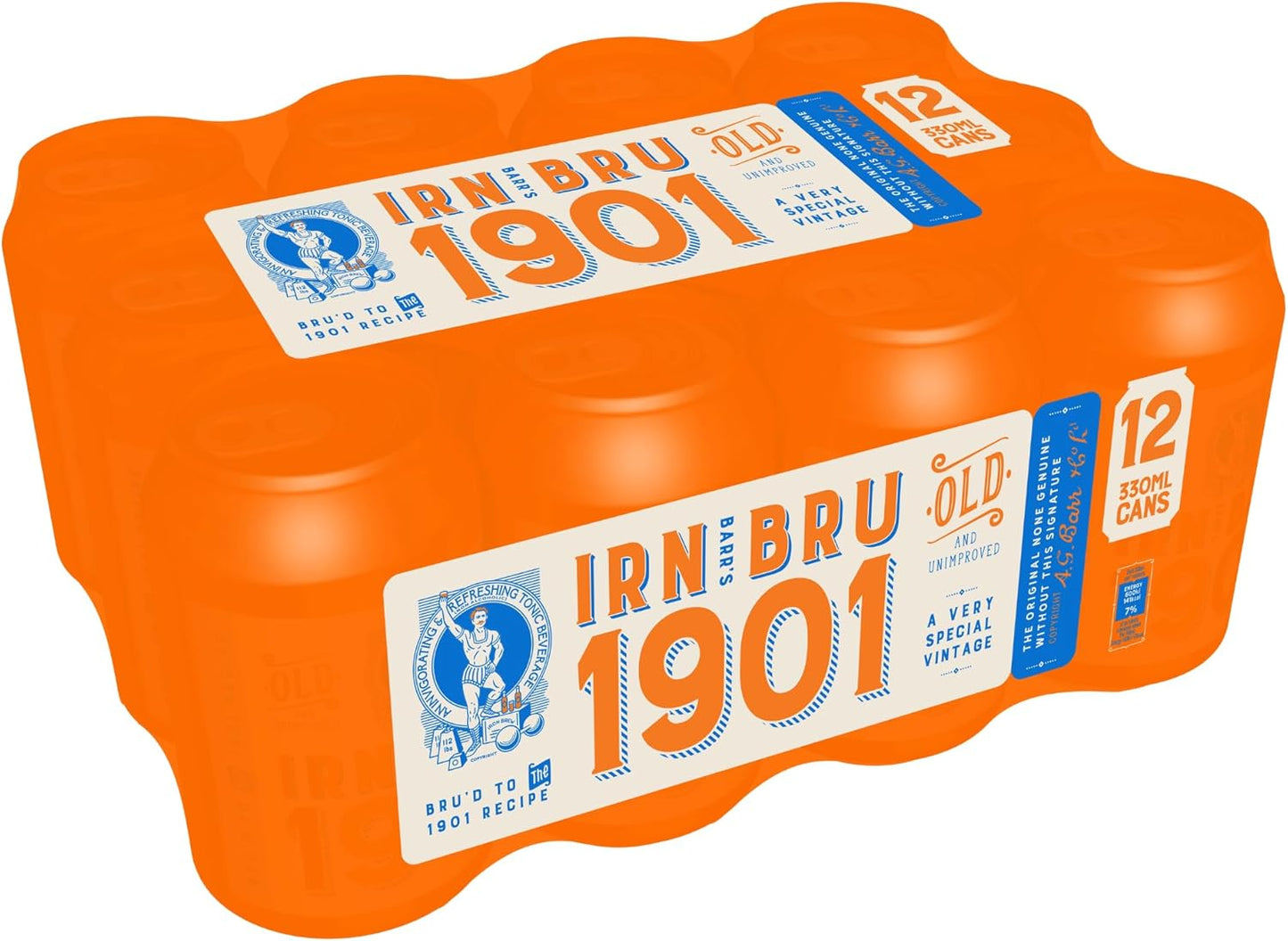 IRN-BRU 1901, 24 Pack A Very Special Vintage Recipe, No Caffeine, Full Sugar, Taste The First Ever IRN-BRU Recipe - 24 x 330ml Cans