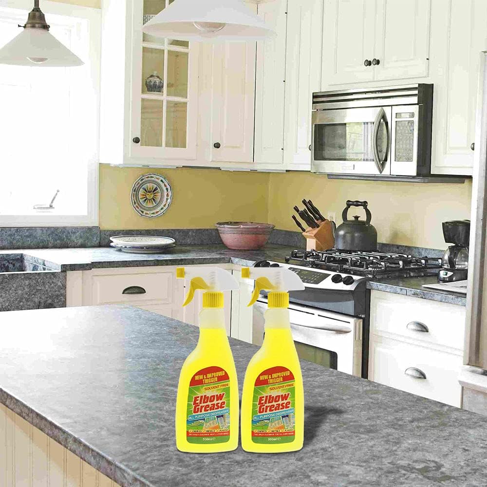 Elbow Grease All Purpose Kitchen/Floor/Tile/Wall/Bathroom/Glass/Carpet Cleaner - Elbow Grease Clothes Stain Remover - AntiBacterial Sticky Stuff Remover Spray (500 ml) (Pack of 2)