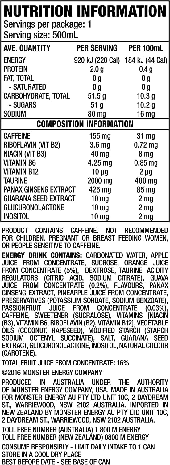 Monster Energy Drink Pipeline Punch Cans, 24 x 500ml