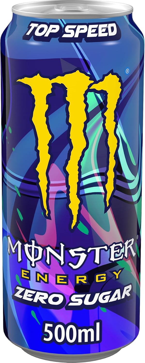 Monster Energy Top Speed Caffeinated Energy Drink with Refreshing Peach Nectarine Flavour - No Sugar and No Calories - in Practical Disposable Tins (12 x 500 ml)