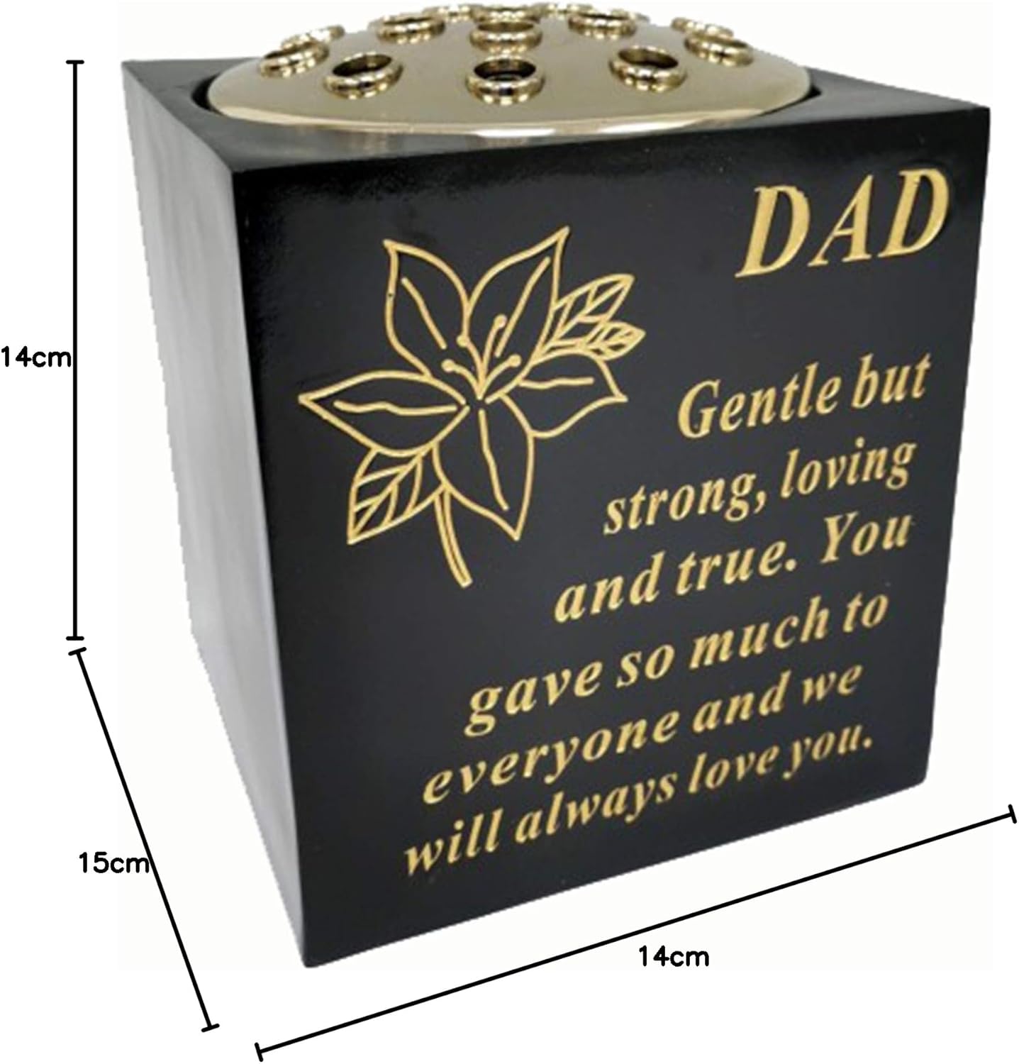 David Fischhoff Memorial Black Rose Bowl with Gold Wording Graveside Flower Vase (Black & Gold - Lily, Dad)