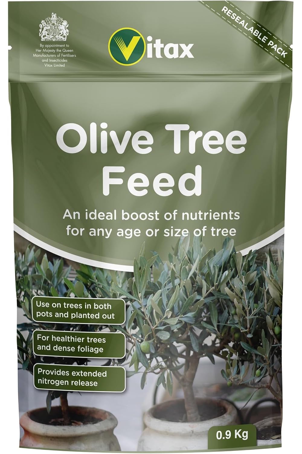 Olive Tree Feed, Suitable For Borders, Pots & Containers, Encourages Healthy Growth, Plant Food, and Garden Products – 900 g (Single Pack)