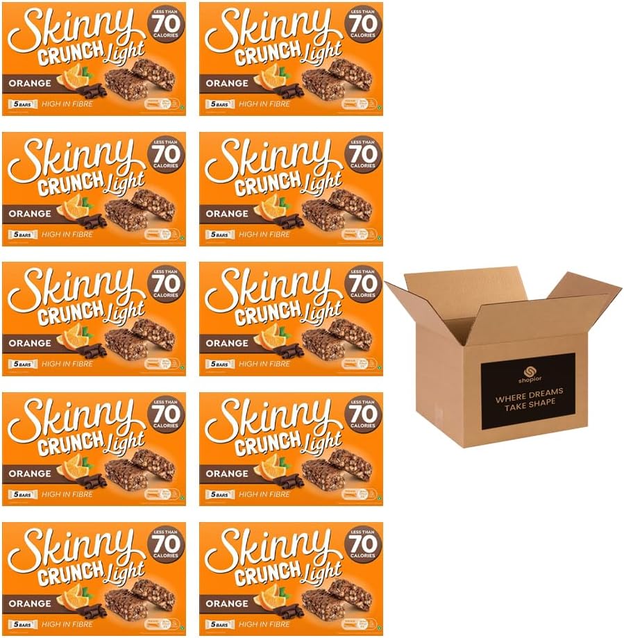 5 × Skinny Crunch Snack Bars – Less Than 90 Calories | High Fibre Cereal Bars Milk Chocolate Flavoured Coating | Snacks for Kids and Adults | Sweet Treat Gifts (Pack 3(15-Bars), Orange)