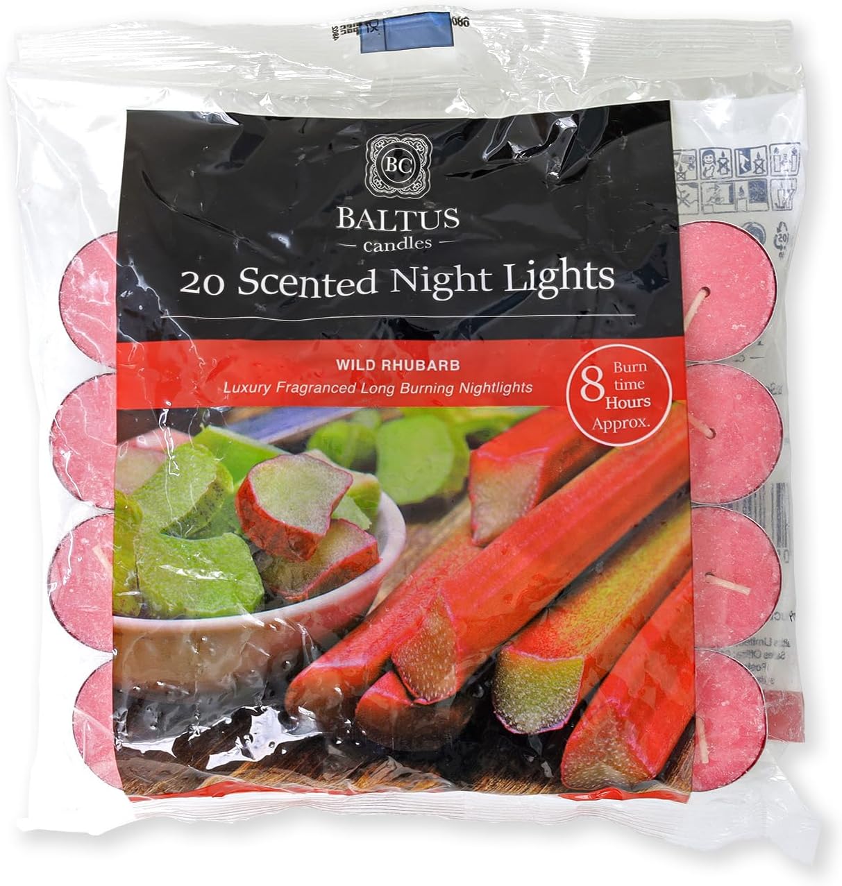 Scented Tea Light Candles Wild Rhubarb 20pcs Mini Wax Night Lights 8hrs Burn