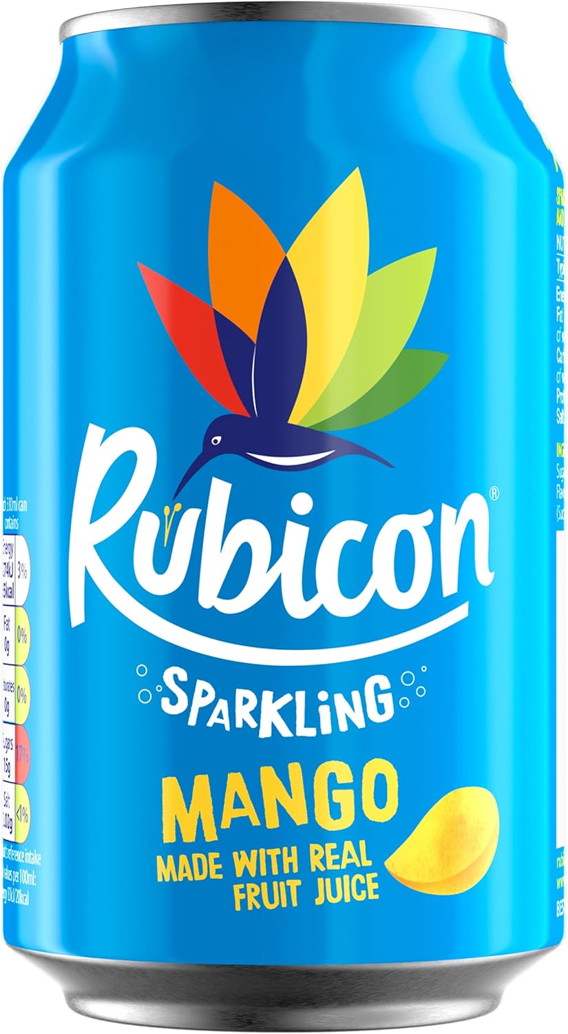 Rubicon 18 Pack Sparkling Mango Flavoured Fizzy Drink with Real Fruit Juice, Handpicked Fruits for a Temptingly Intense Taste "Made of Different Stuff" - 18 x 330ml Cans